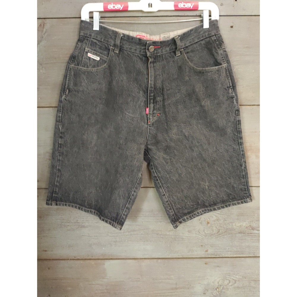 Ecko Unltd Plex Men Grey Wash Denim Jean Shorts Size 36 Fits 34 Hip Hop 90s